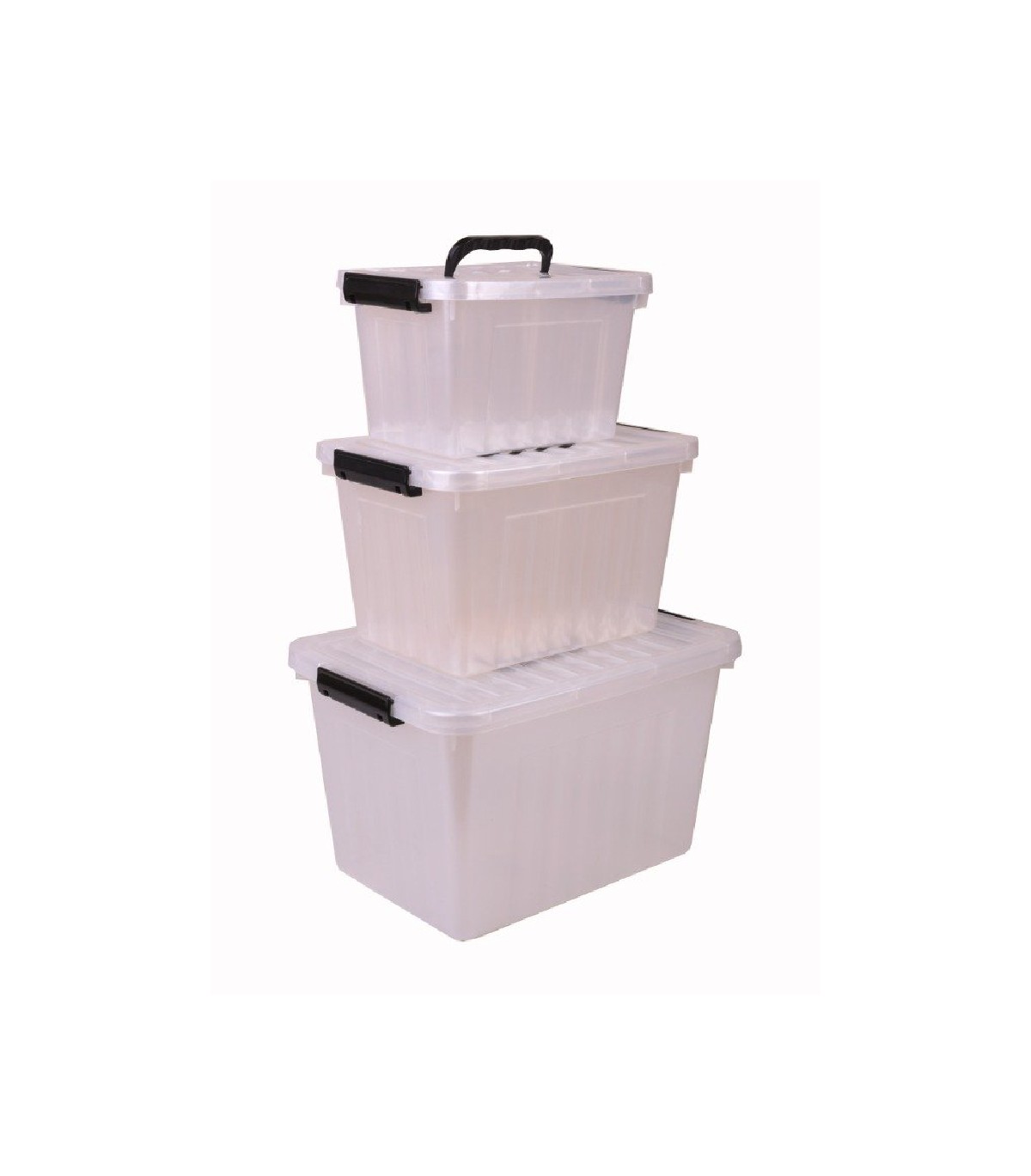 Caja Organizadora Plastica Transparente de 6 Litros Apilable con Trabas y  Manijas.